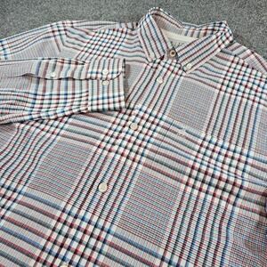 Original Penguin Mens Large Plaid Button Down Shirt Red Blue White Long Sleeve